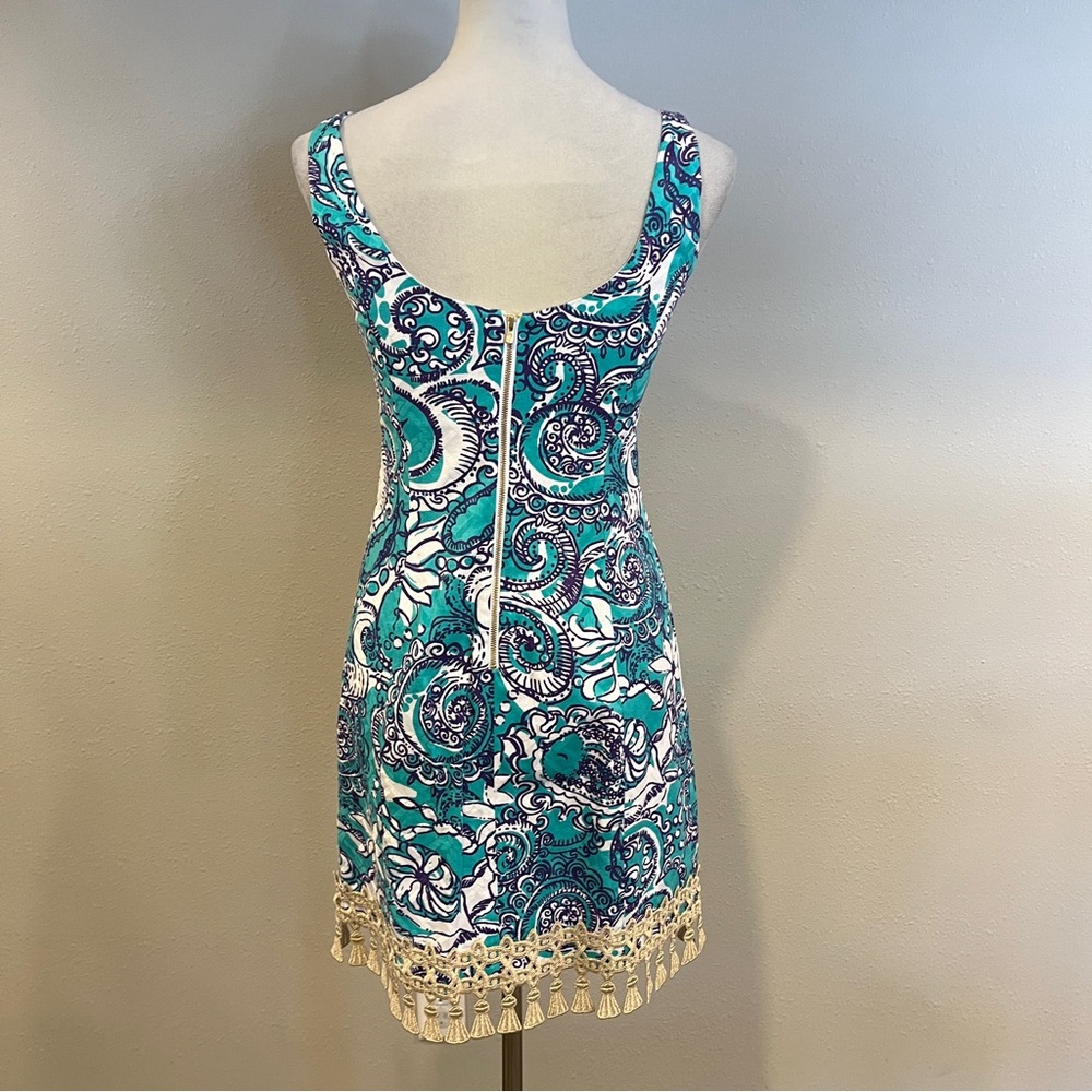 Lilly Pulitzer Eaton shift dress in the 'Montauk Seafoam' print with gold tassel - Picture 5 of 12